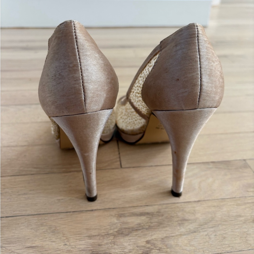 Call It Spring Cream Lace Peep-Toe Heels - Picture 3 of 5